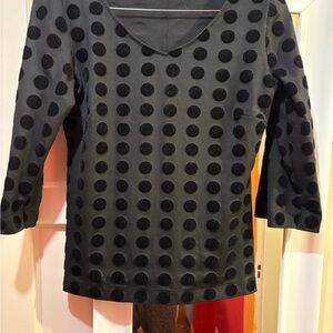 Ann Taylor petite Black velvet Polka Dot 3/4 sleeve Top cap